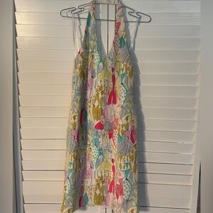 David Meister Vintage Print Halter Dress Size 6 90s y2k